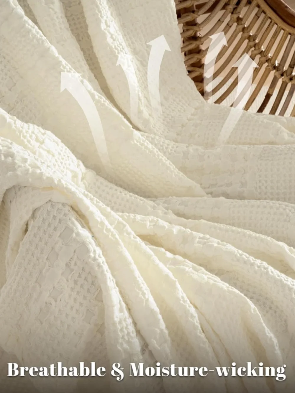 new Cream Waffle-Textured Throw Blanket - Soft Home Bedding - Picture 4 of 9